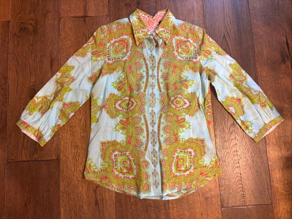 Robert Graham silk cotton blouse women’s M blue
